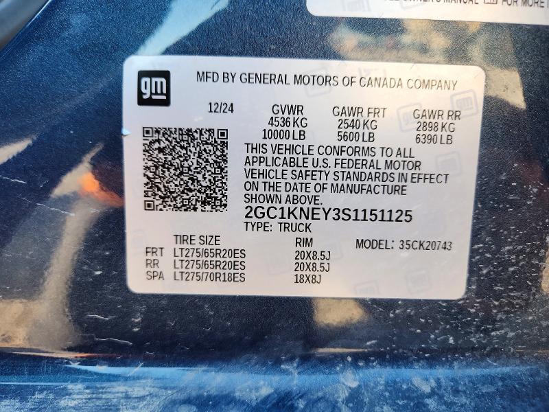 Продаж на аукціоні авто 2025 Chevrolet Silverado, vin: 2GC1KNEY3S1151125, номер лоту: 62274266