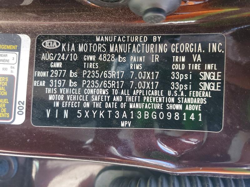 60672246 :رقم المزاد ، 5XYKT3A13BG098141 vin ، 2011 Kia Sorento مزاد بيع