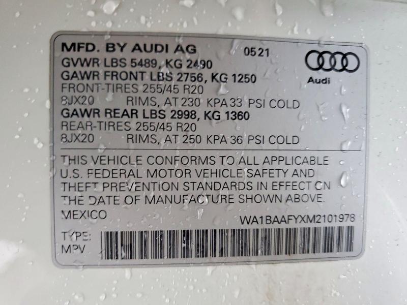 Aukcja sprzedaży 2021 Audi Q5, vin: WA1BAAFYXM2101978, numer aukcji: 60668166