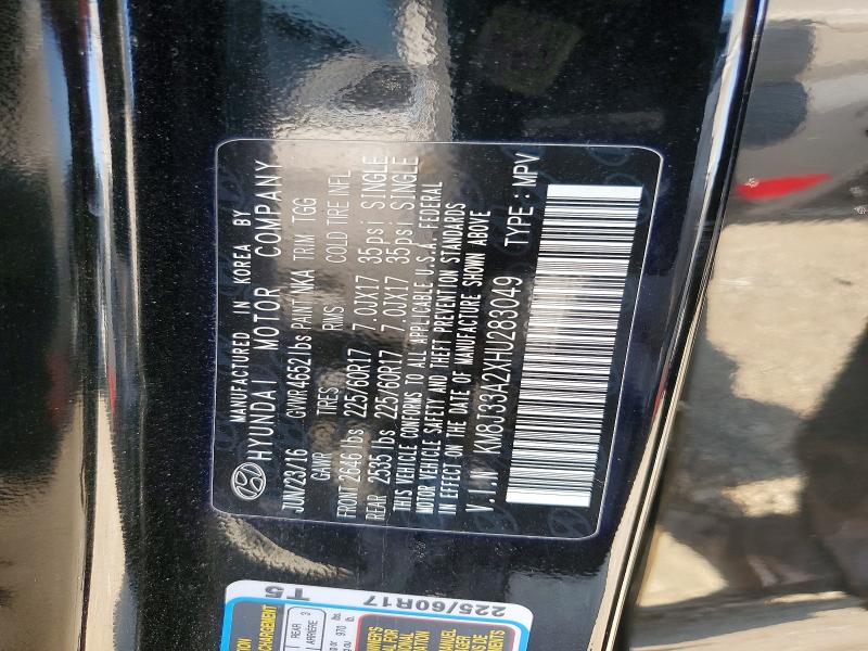 62016016 :رقم المزاد ، KM8J33A2XHU283049 vin ، 2017 Hyundai Tucson مزاد بيع