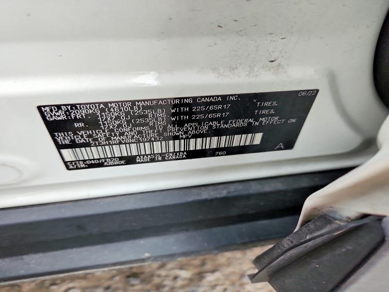 59842986 :رقم المزاد ، 2T3H1RFV8NC197432 vin ، 2022 Toyota Rav4 مزاد بيع