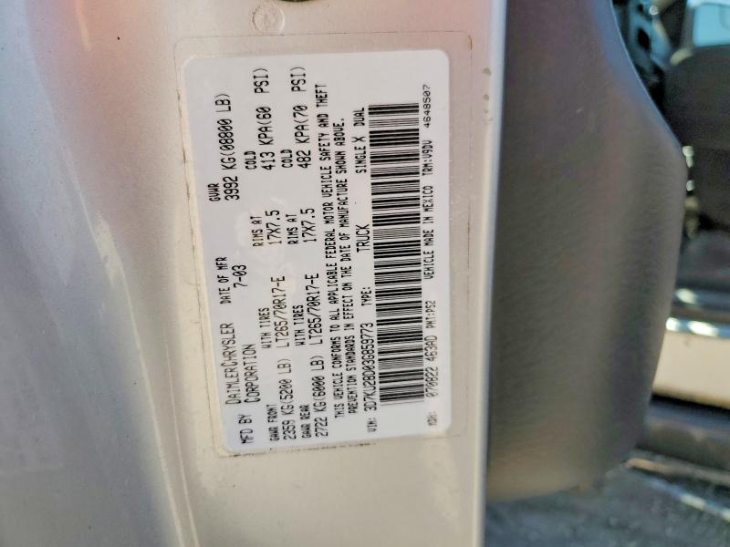61638046 :رقم المزاد ، 3D7KU28D03G859773 vin ، 2003 Dodge Ram 2500 مزاد بيع