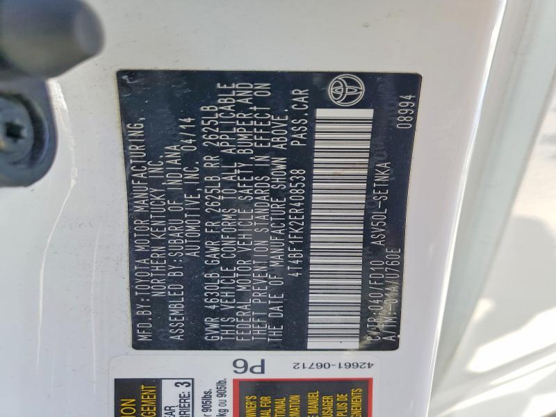 60241416 :رقم المزاد ، 4T4BF1FK2ER408538 vin ، 2014 Toyota Camry مزاد بيع