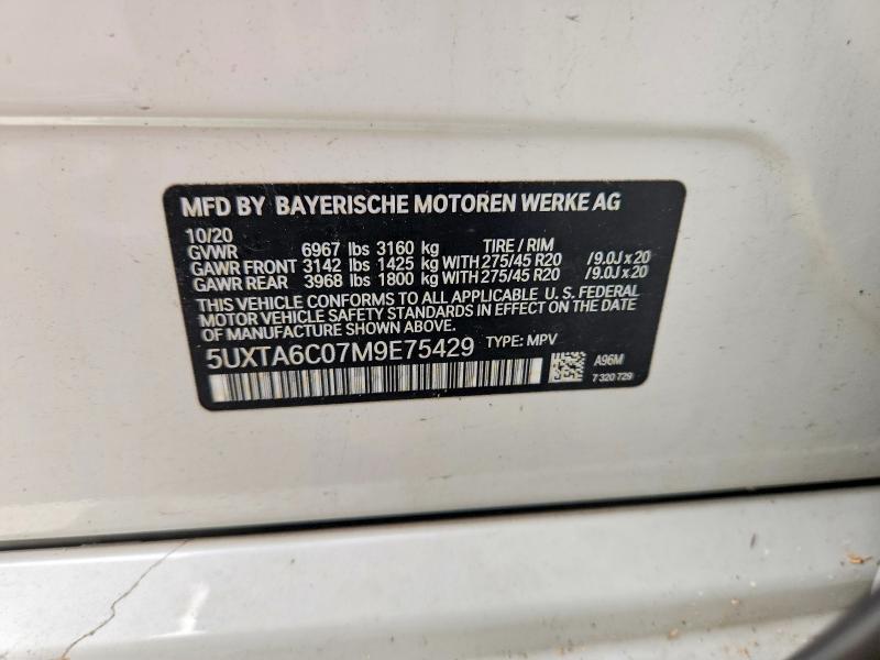 2021 Bmw X5 მანქანა იყიდება აუქციონზე, vin: 5UXTA6C07M9E75429, აუქციონის ნომერი: 60586736
