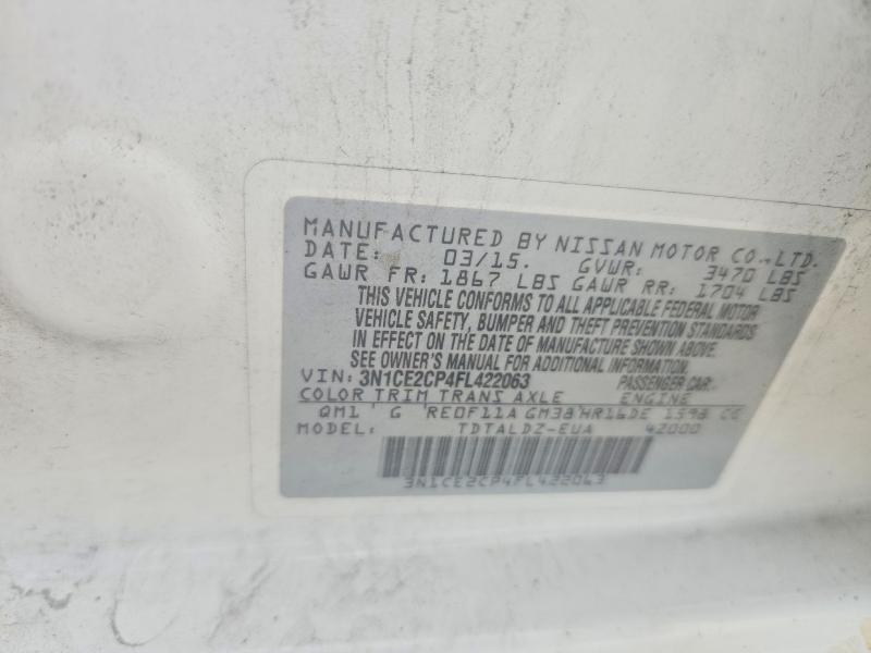 59701476 :رقم المزاد ، 3N1CE2CP4FL422063 vin ، 2015 Nissan Versa Note مزاد بيع