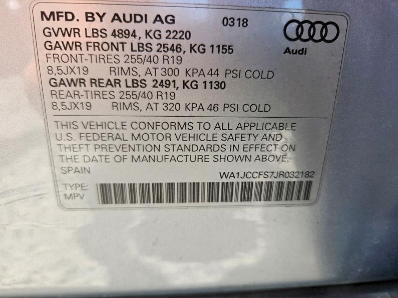Aukcja sprzedaży 2018 Audi Q3, vin: WA1JCCFS7JR032182, numer aukcji: 60007116