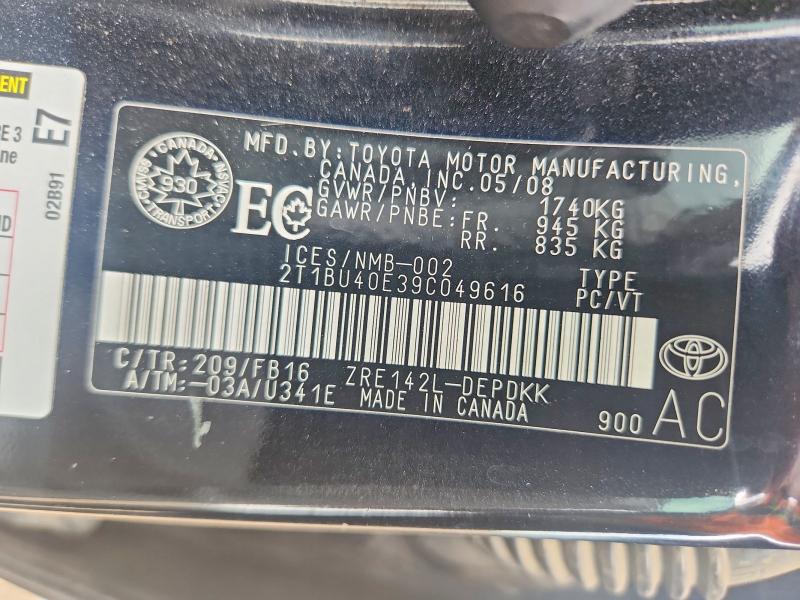 Aukcja sprzedaży 2009 Toyota Corolla, vin: 2T1BU40E39C049616, numer aukcji: 61623956