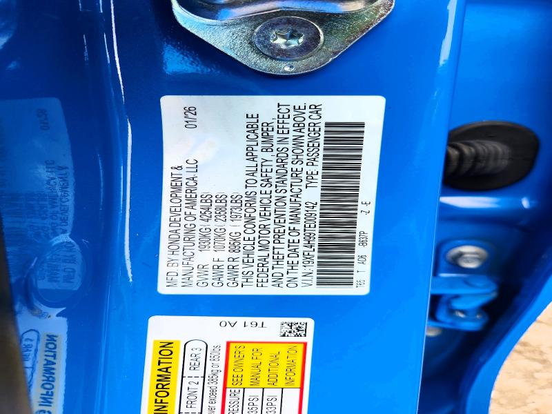 62844266 :رقم المزاد ، 19XFL4H99TE009142 vin ، 2026 Honda Civic مزاد بيع