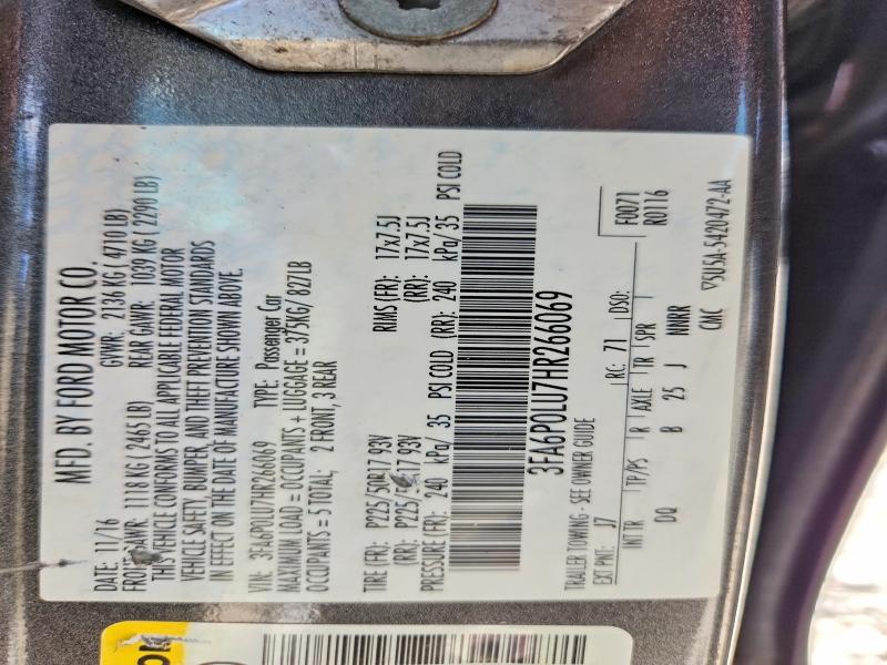 Продаж на аукціоні авто 2017 Ford Fusion, vin: 3FA6P0LU7HR266069, номер лоту: 62692496