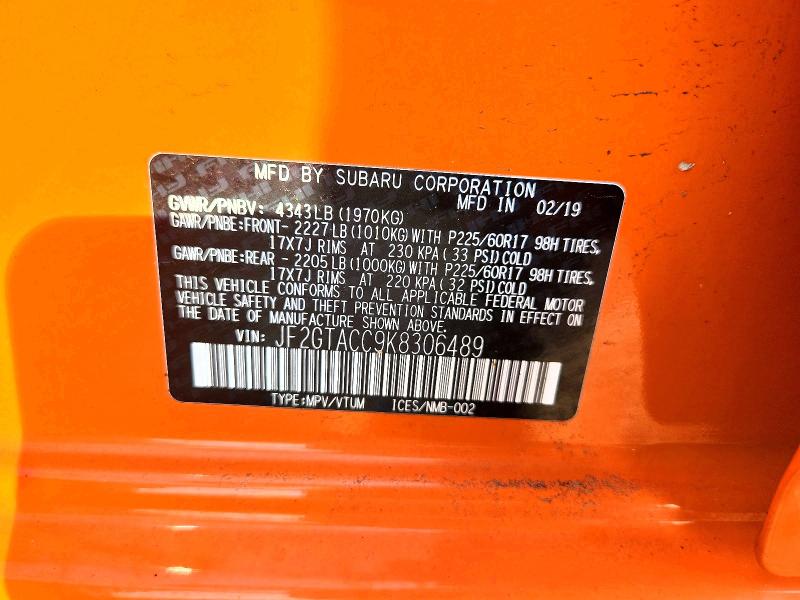 Aukcja sprzedaży 2019 Subaru Crosstrek, vin: JF2GTACC9K8306489, numer aukcji: 61081886