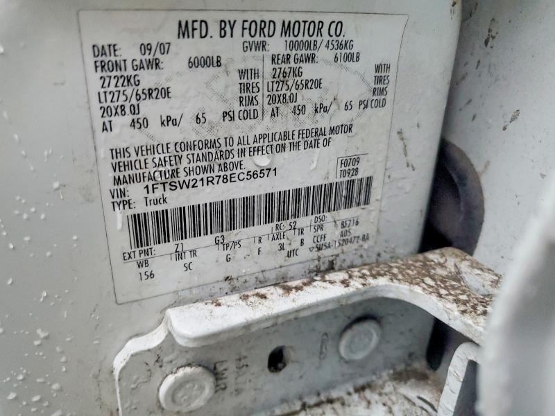 2008 Ford F250 მანქანა იყიდება აუქციონზე, vin: 1FTSW21R78EC56571, აუქციონის ნომერი: 63007636
