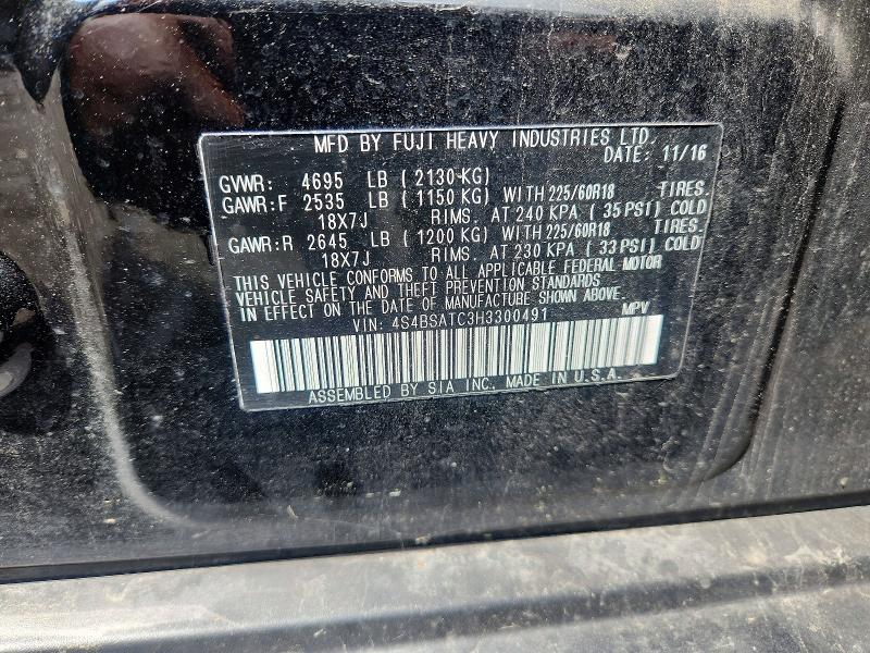 59630516 :رقم المزاد ، 4S4BSATC3H3300491 vin ، 2017 Subaru Outback مزاد بيع