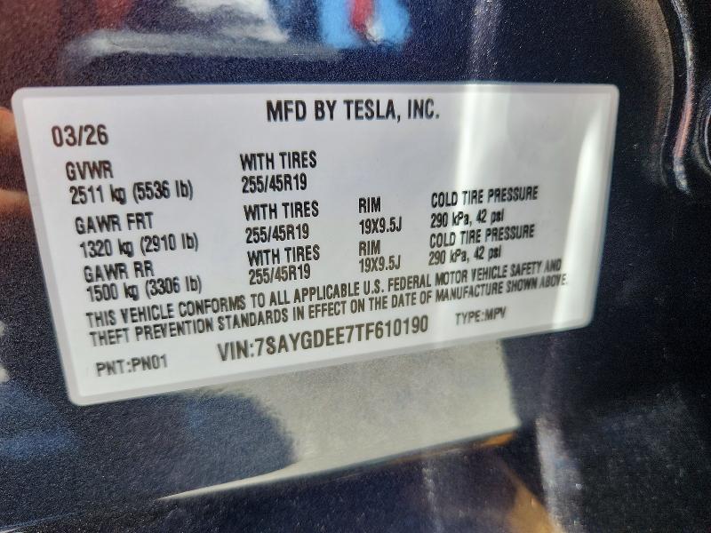 59931926 :رقم المزاد ، 7SAYGDEE7TF610190 vin ، 2026 Tesla Model Y مزاد بيع