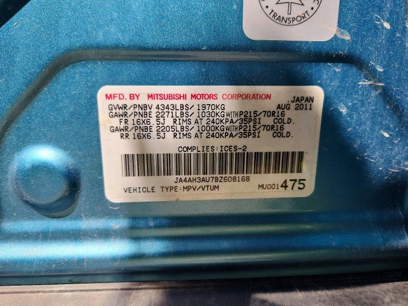 2011 Mitsubishi Rvr მანქანა იყიდება აუქციონზე, vin: JA4AH3AU7BZ608168, აუქციონის ნომერი: 62742516