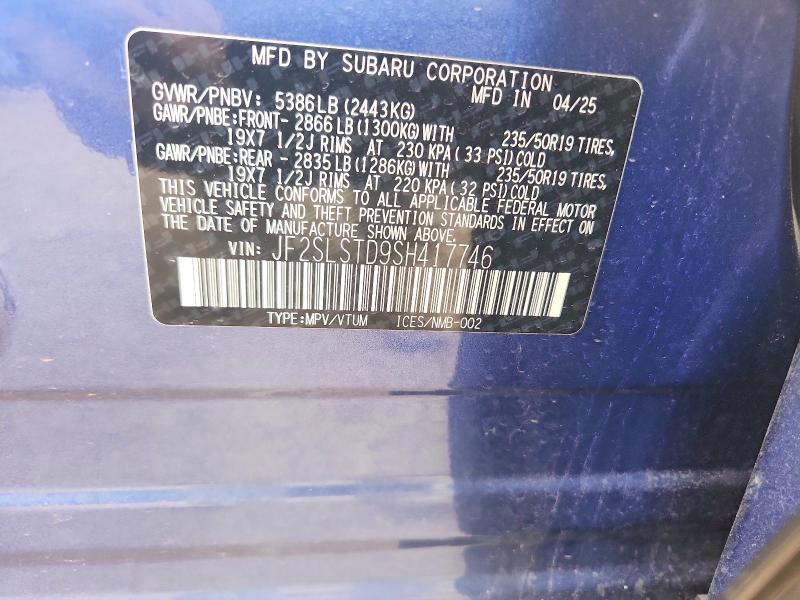 2025 Subaru Forester მანქანა იყიდება აუქციონზე, vin: JF2SLSTD9SH417746, აუქციონის ნომერი: 61931476