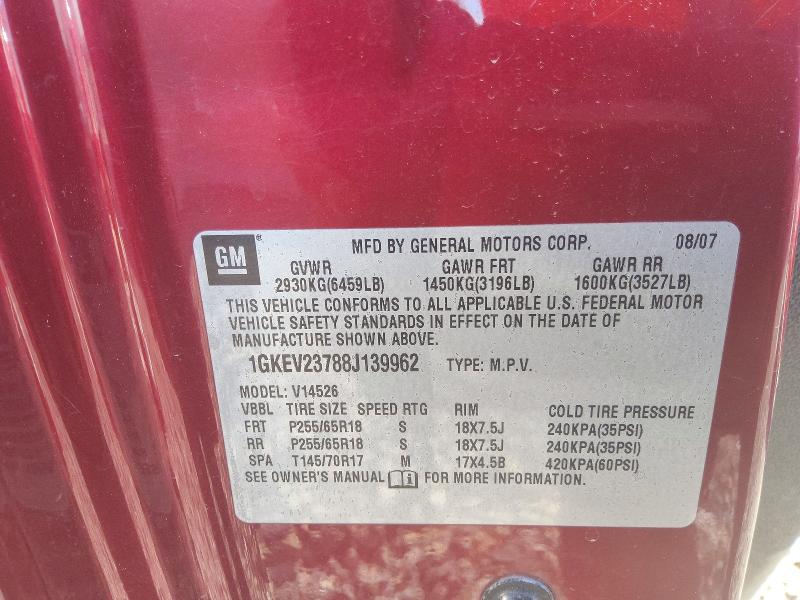 Aukcja sprzedaży 2008 Gmc Acadia, vin: 1GKEV23788J139962, numer aukcji: 61816266