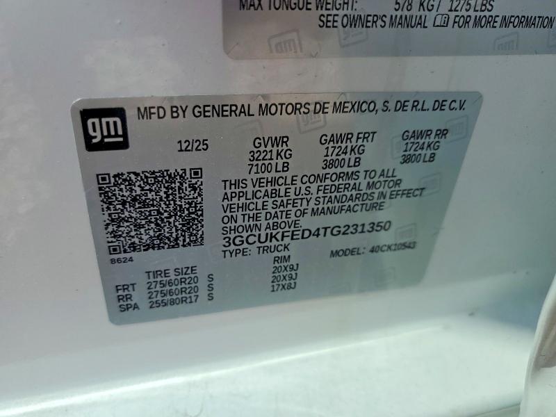 Aukcja sprzedaży 2026 Chevrolet Silverado, vin: 3GCUKFED4TG231350, numer aukcji: 59830056