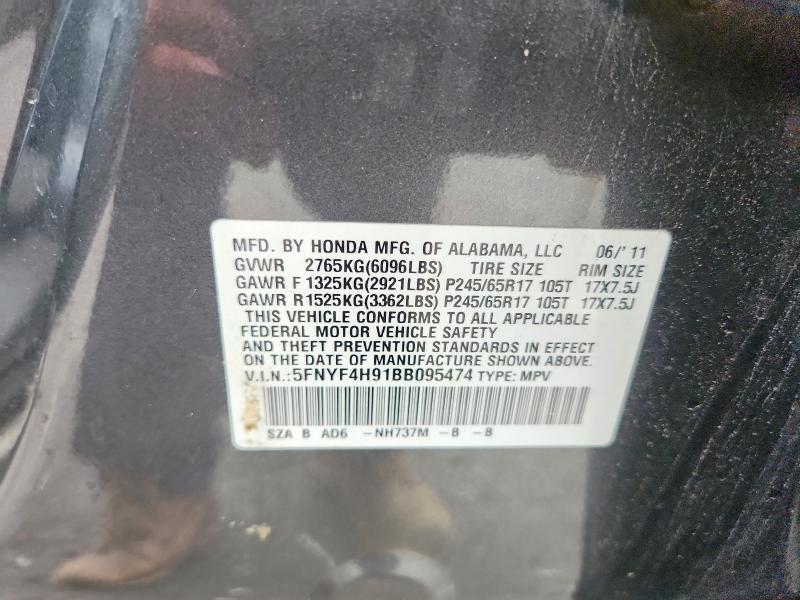 Aukcja sprzedaży 2011 Honda Pilot, vin: 5FNYF4H91BB095474, numer aukcji: 62203986