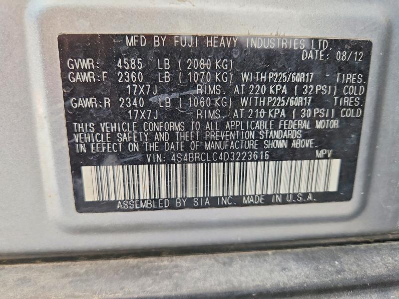 61191026 :رقم المزاد ، 4S4BRCLC4D3223616 vin ، 2013 Subaru Outback مزاد بيع