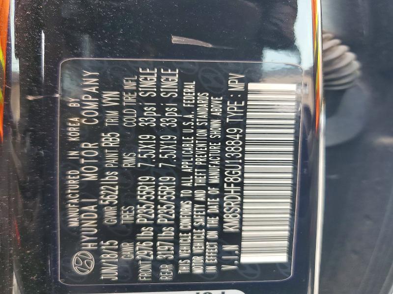 2016 Hyundai Santa Fe მანქანა იყიდება აუქციონზე, vin: KM8SRDHF8GU138849, აუქციონის ნომერი: 61740846