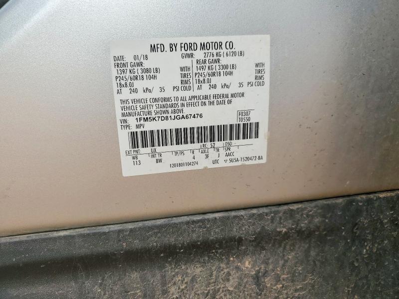 Aukcja sprzedaży 2018 Ford Explorer, vin: 1FM5K7D81JGA67476, numer aukcji: 62456816