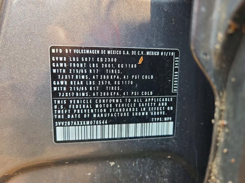 60916056 :رقم المزاد ، 3VV2B7AXXKM076544 vin ، 2019 Volkswagen Tiguan مزاد بيع