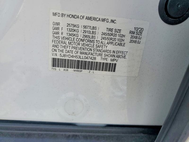 Aukcja sprzedaży 2020 Acura Mdx, vin: 5J8YD4H53LL047428, numer aukcji: 62389716
