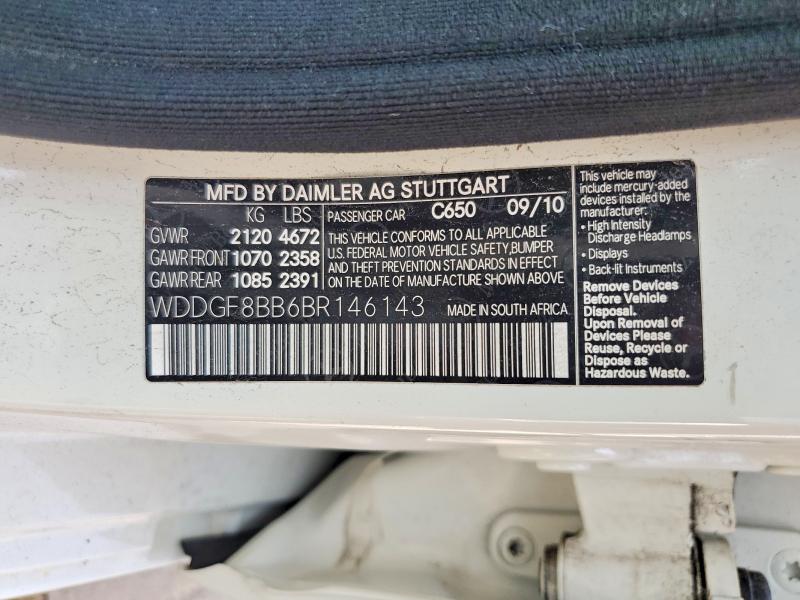 61305776 :رقم المزاد ، WDDGF8BB6BR146143 vin ، 2011 Mercedes-benz C مزاد بيع