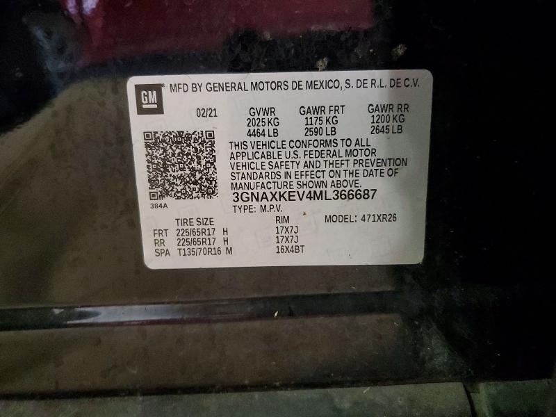 2021 Chevrolet Equinox მანქანა იყიდება აუქციონზე, vin: 3GNAXKEV4ML366687, აუქციონის ნომერი: 60645726