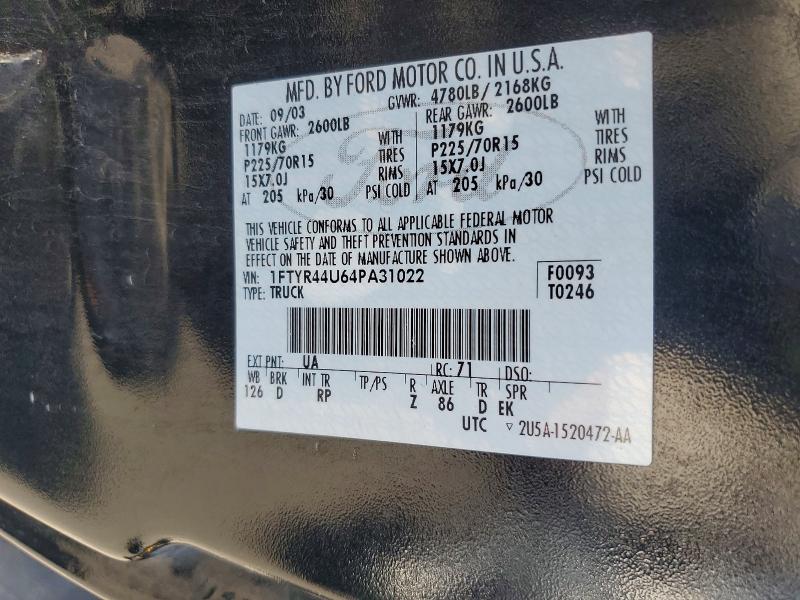 Продажа на аукционе авто 2004 Ford Ranger, vin: 1FTYR44U64PA31022, номер лота: 59355166