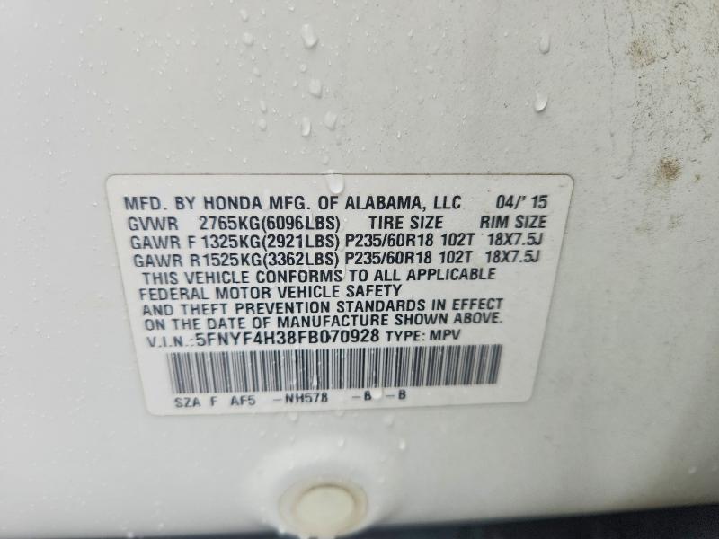 2015 Honda Pilot მანქანა იყიდება აუქციონზე, vin: 5FNYF4H38FB070928, აუქციონის ნომერი: 60087236