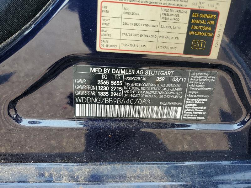 62816096 :رقم المزاد ، WDDNG7BB9BA407083 vin ، 2011 Mercedes-benz S مزاد بيع