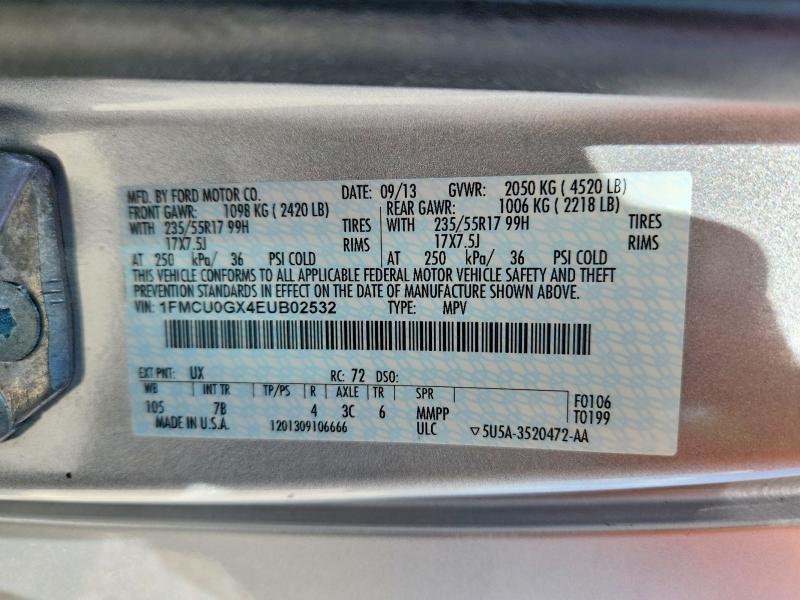 Aukcja sprzedaży 2014 Ford Escape, vin: 1FMCU0GX4EUB02532, numer aukcji: 62884816