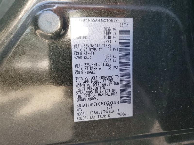 60886276 :رقم المزاد ، 5N1AT2MT7FC802043 vin ، 2015 Nissan Rogue مزاد بيع