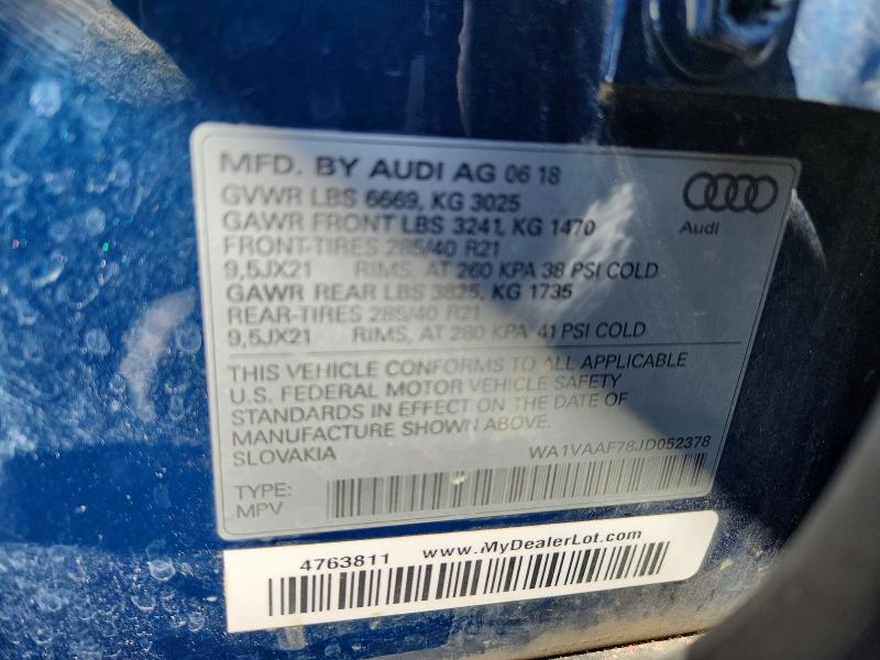 Aukcja sprzedaży 2018 Audi Q7, vin: WA1VAAF78JD052378, numer aukcji: 62517036