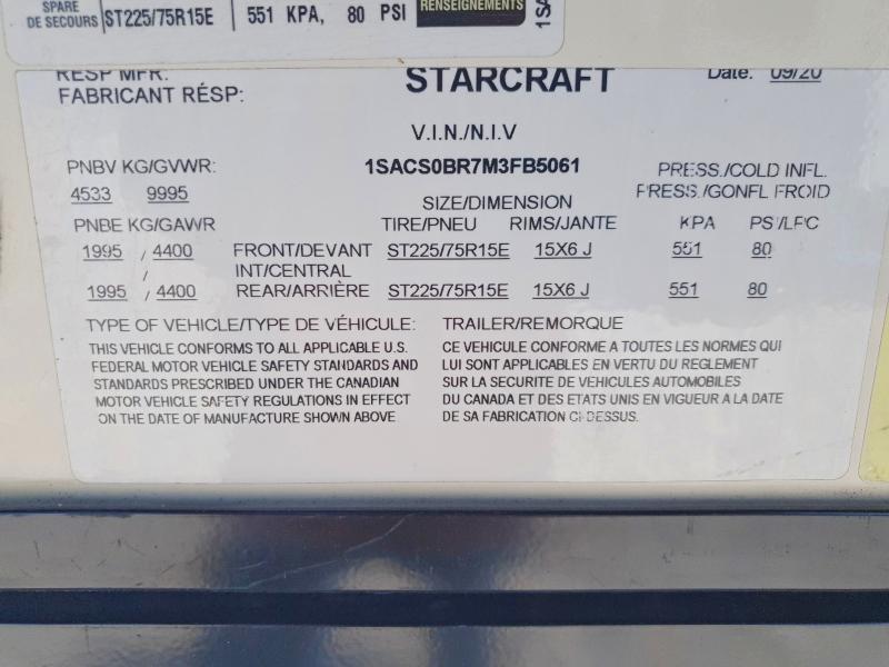 59674476 :رقم المزاد ، 1SACS0BR7M3FB5061 vin ، 2021 Starcraft Telluride Series M-2 مزاد بيع
