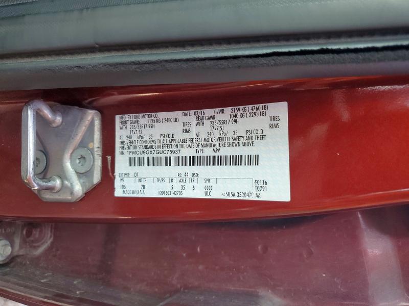 2016 Ford Escape მანქანა იყიდება აუქციონზე, vin: 1FMCU9GX7GUC75937, აუქციონის ნომერი: 62997966