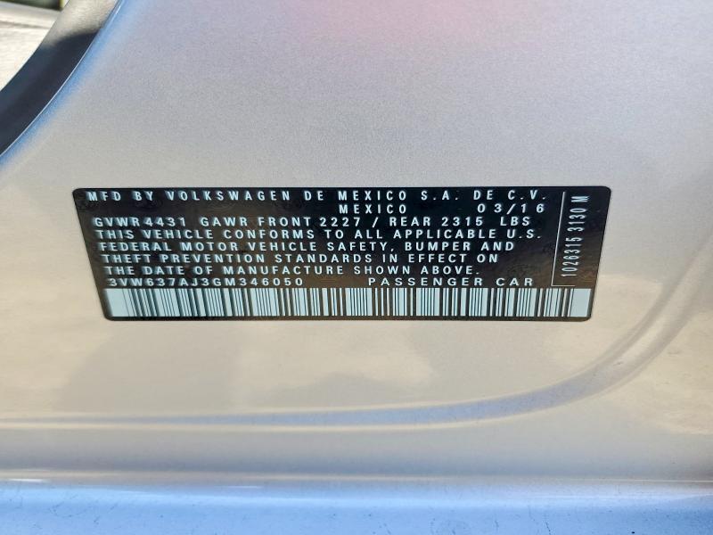 62004516 :رقم المزاد ، 3VW637AJ3GM346050 vin ، 2016 Volkswagen Jetta مزاد بيع