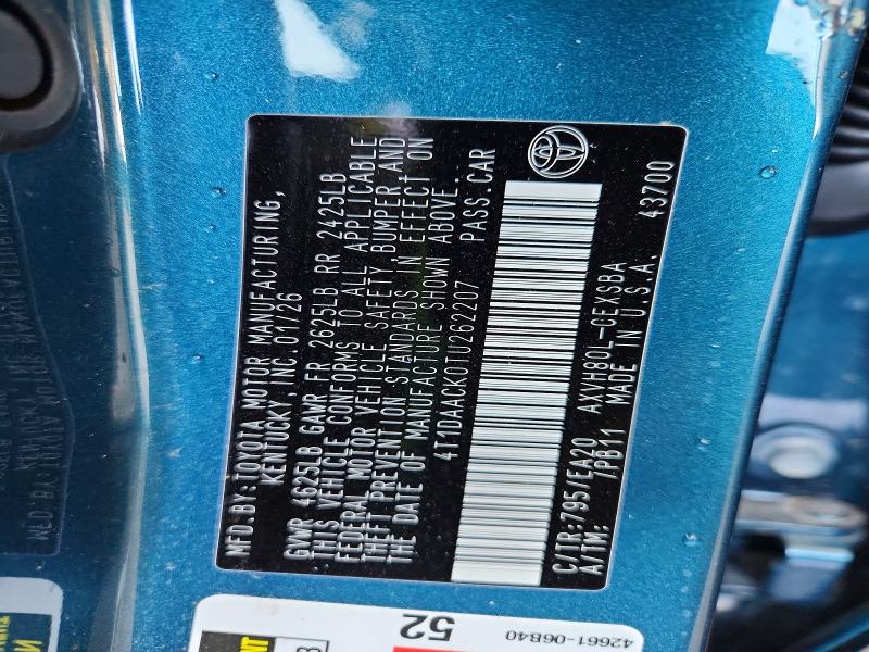 2026 Toyota Camry მანქანა იყიდება აუქციონზე, vin: 4T1DAACK0TU262207, აუქციონის ნომერი: 61883016