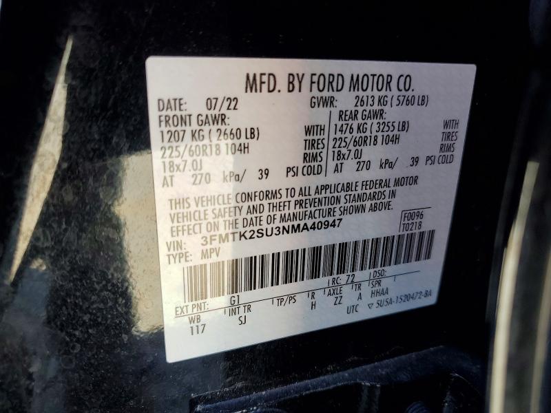61011356 :رقم المزاد ، 3FMTK2SU3NMA40947 vin ، 2022 Ford Mustang Mach-e مزاد بيع
