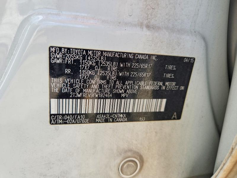 2015 Toyota Rav4 მანქანა იყიდება აუქციონზე, vin: 2T3WFREV9FW182464, აუქციონის ნომერი: 60407136