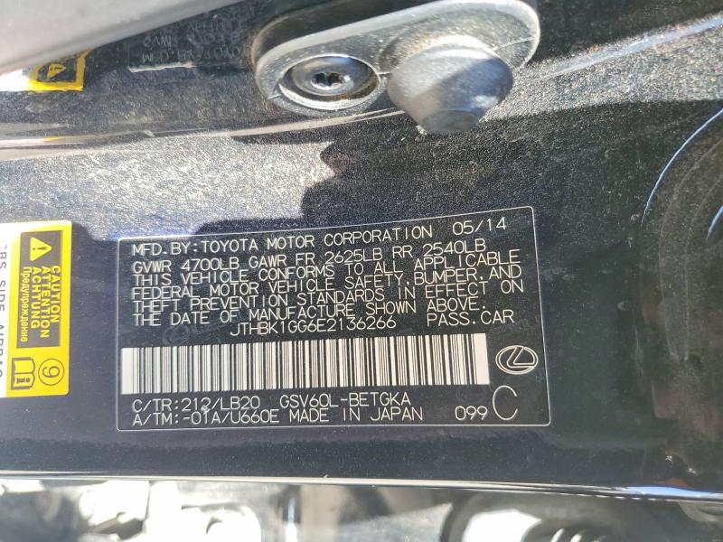Aukcja sprzedaży 2014 Lexus Es, vin: JTHBK1GG6E2136266, numer aukcji: 60898736