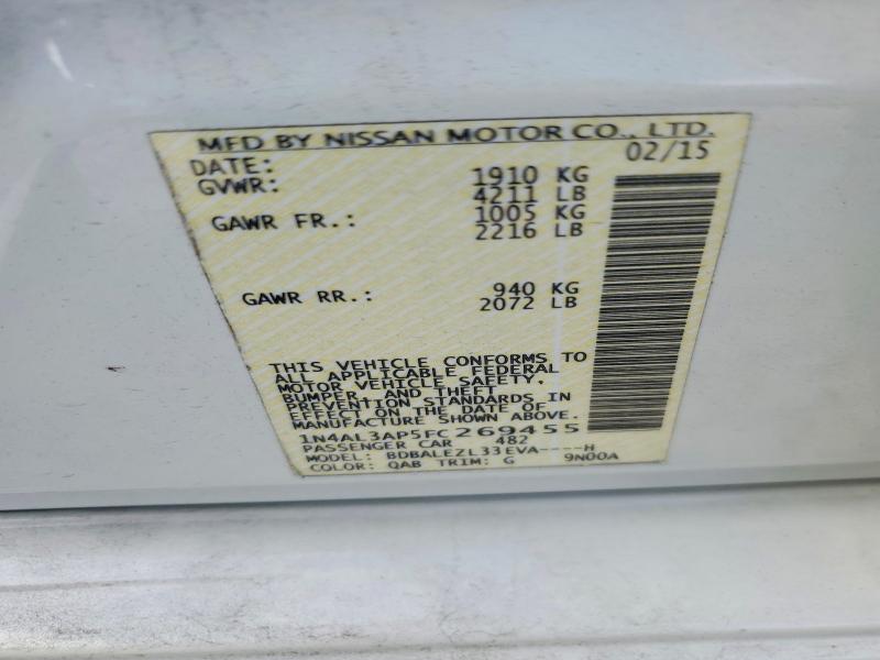 2015 Nissan Altima მანქანა იყიდება აუქციონზე, vin: 1N4AL3AP5FC269455, აუქციონის ნომერი: 61919626