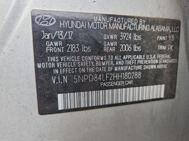 2017 Hyundai Elantra მანქანა იყიდება აუქციონზე, vin: 5NPD84LF2HH180288, აუქციონის ნომერი: 59859126