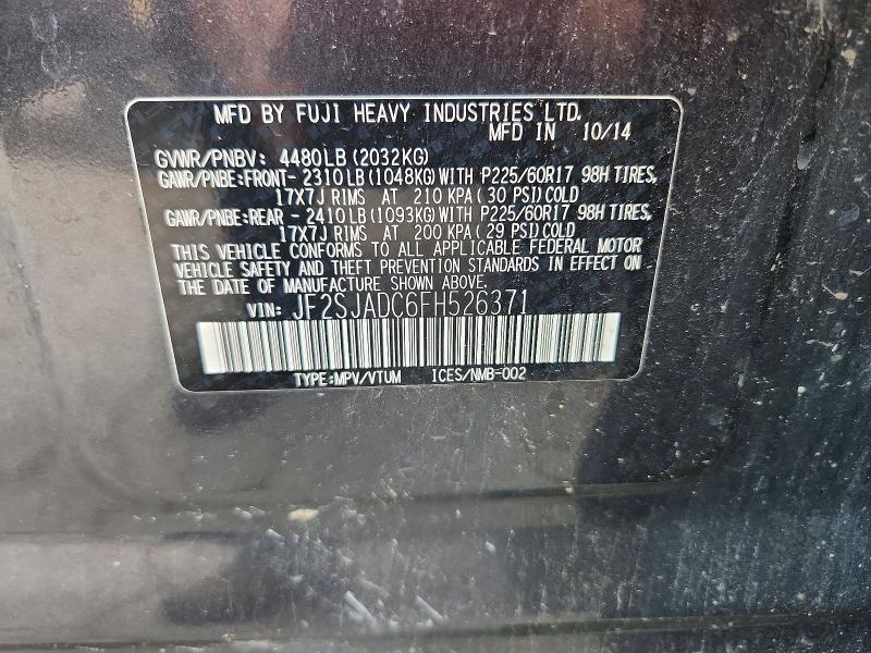 Aukcja sprzedaży 2015 Subaru Forester, vin: JF2SJADC6FH526371, numer aukcji: 62823346
