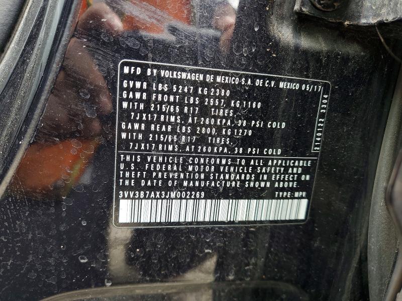 Aukcja sprzedaży 2018 Volkswagen Tiguan, vin: 3VV3B7AX3JM002269, numer aukcji: 59850056