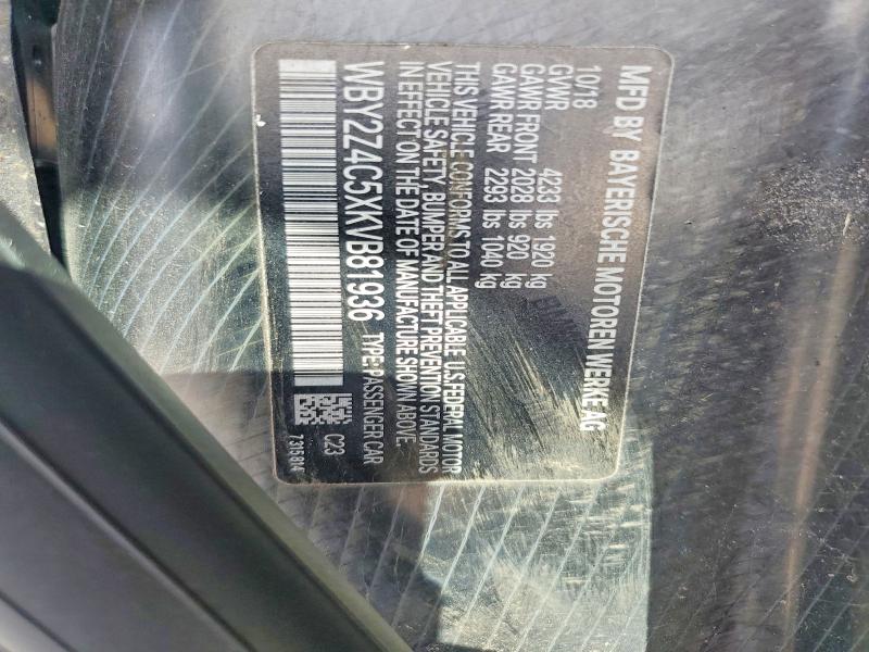 Auction sale of the 2019 Bmw I8, vin: WBY2Z4C5XKVB81936, lot number: 59915306