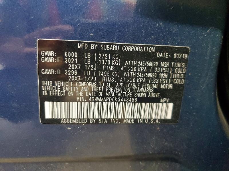 Aukcja sprzedaży 2019 Subaru Ascent, vin: 4S4WMAPD0K3448488, numer aukcji: 61561926