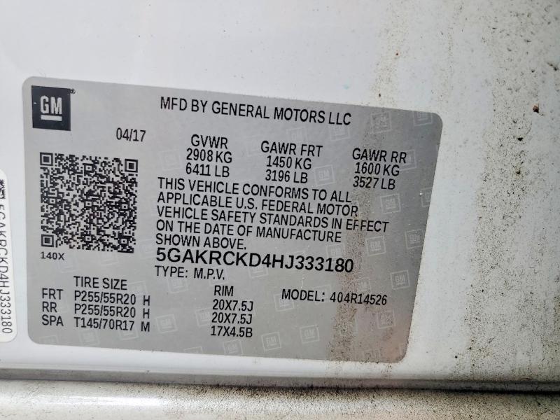 Продажа на аукционе авто 2017 Buick Enclave, vin: 5GAKRCKD4HJ333180, номер лота: 62294016