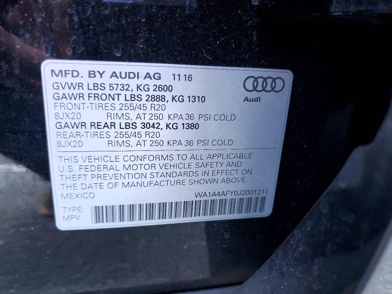2018 Audi Sq5 მანქანა იყიდება აუქციონზე, vin: WA1A4AFY0J2001211, აუქციონის ნომერი: 57480636